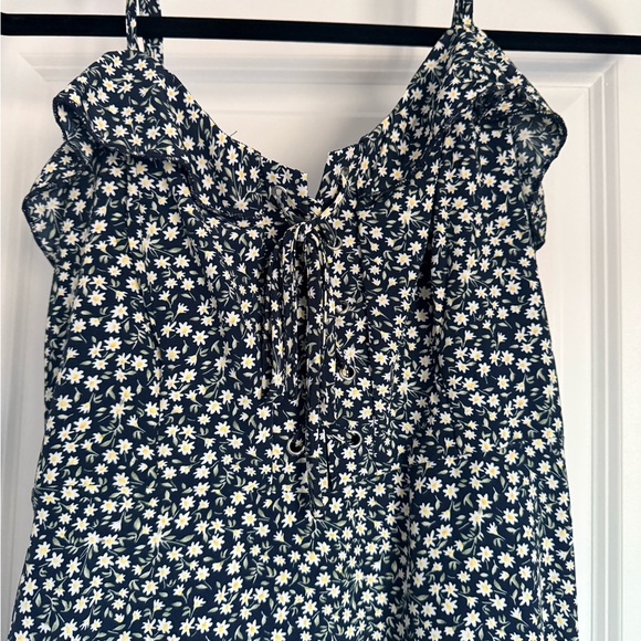 Revamped Midnight Blue and Cream Floral Mini Dress - Picture 2 of 6